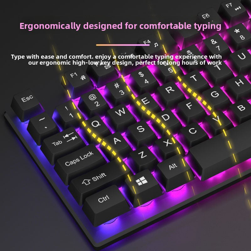 Gaming keyboard and mouse suit Luminous Keys - Backlit keyboard with glowing keys for enhanced visibility in low-light conditions
Mechanical Feel - Provides tactile feedback and responsive keystrokes for comfortable typing