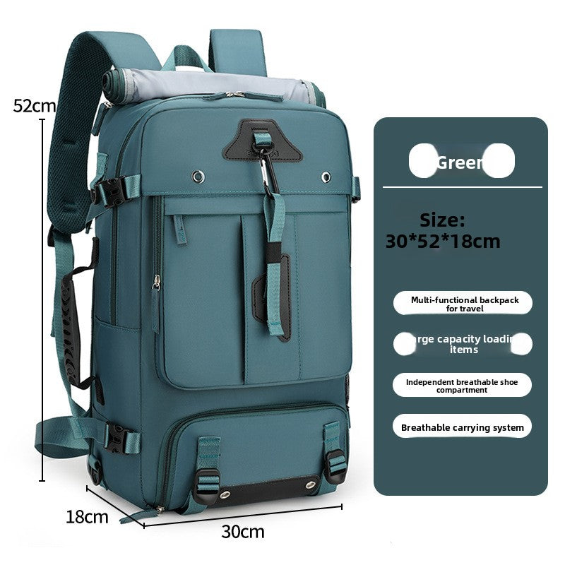 Super Large Capacity Backpack Large Capacity: 56-75L expandable storage for extended trips and outdoor adventures
Multi-functional Design: Features waterproof, breathable, and lightweight construction with dry-wet separation compartments