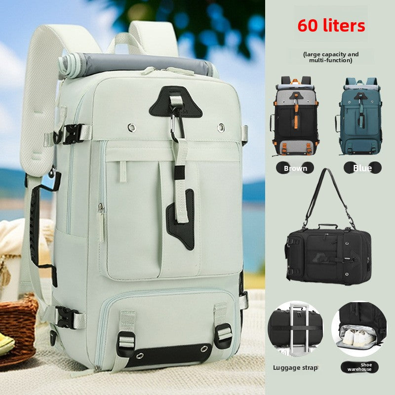 Super Large Capacity Backpack Large Capacity: 56-75L expandable storage for extended trips and outdoor adventures
Multi-functional Design: Features waterproof, breathable, and lightweight construction with dry-wet separation compartments