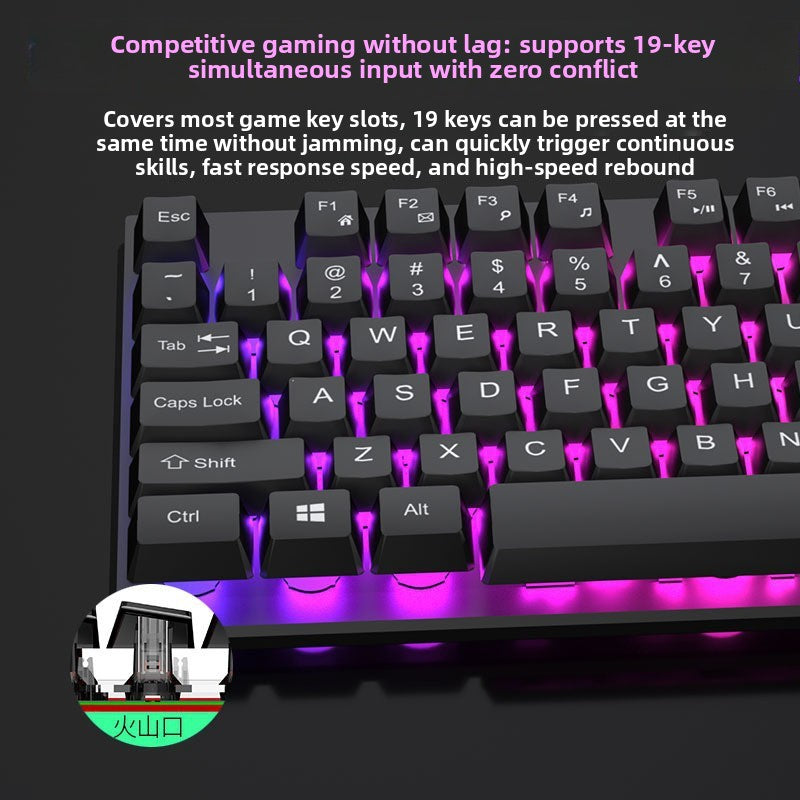 Gaming keyboard and mouse suit Luminous Keys - Backlit keyboard with glowing keys for enhanced visibility in low-light conditions
Mechanical Feel - Provides tactile feedback and responsive keystrokes for comfortable typing