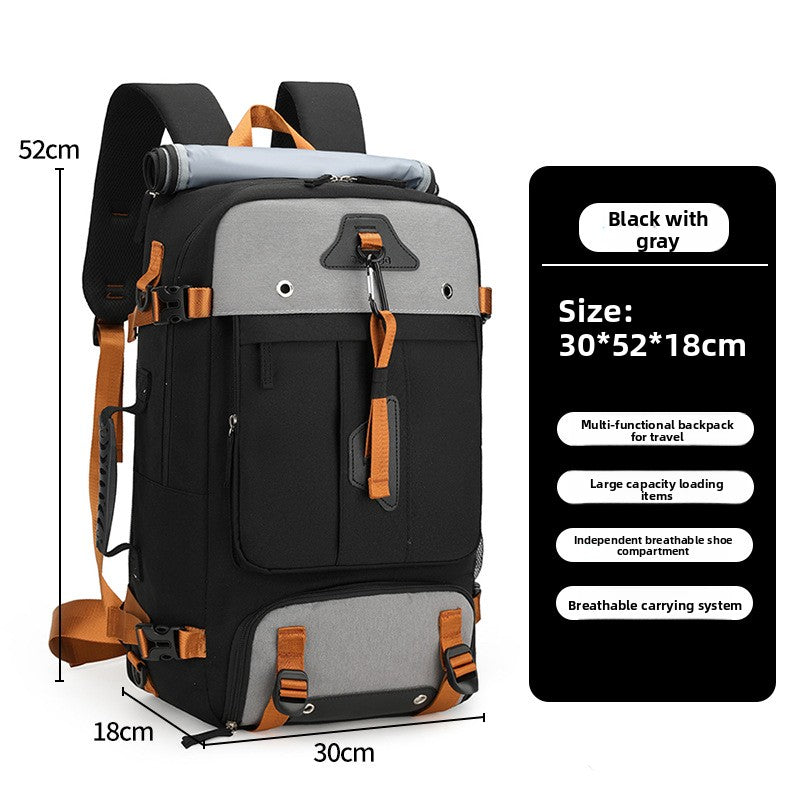 Super Large Capacity Backpack Large Capacity: 56-75L expandable storage for extended trips and outdoor adventures
Multi-functional Design: Features waterproof, breathable, and lightweight construction with dry-wet separation compartments