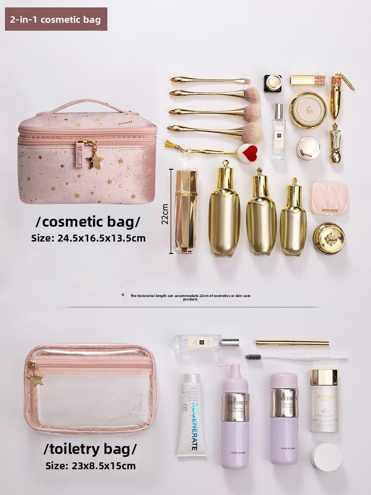 Makeup Bag Spacious interior with multiple compartments for organized storage of cosmetics and jewelry.
Portable Design: Lightweight and easy to carry, ideal for travel or daily use