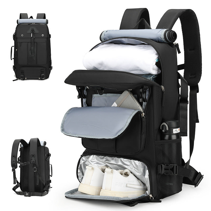 Super Large Capacity Backpack Large Capacity: 56-75L expandable storage for extended trips and outdoor adventures
Multi-functional Design: Features waterproof, breathable, and lightweight construction with dry-wet separation compartments